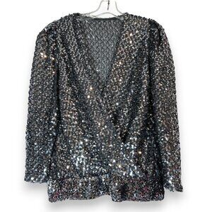Vintage Partique Black Silver Sequin Top ILGWU Made in USA Disco
